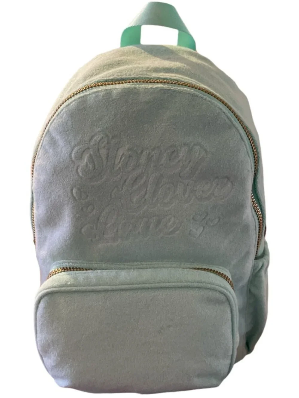 Stoney Clover Lane Terry Cloth Embossed Backpack Light Mint Green new